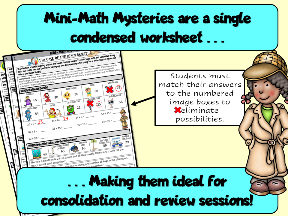 2nd grade summer mini math mysteries teacher resource pack of ten