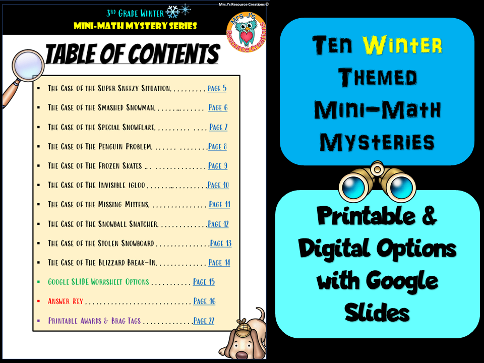 3rd Grade Winter Mini Math Mysteries - Printable and Digital Math