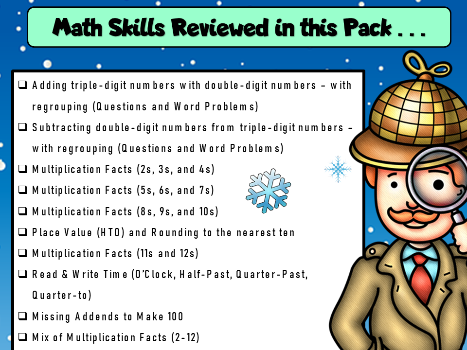 3rd Grade Winter Mini Math Mysteries - Printable and Digital Math